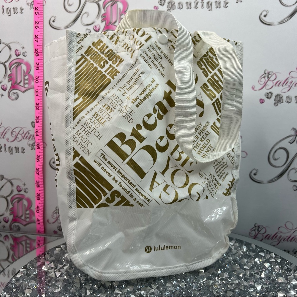 lululemon athletica White Tote with Gold Typography